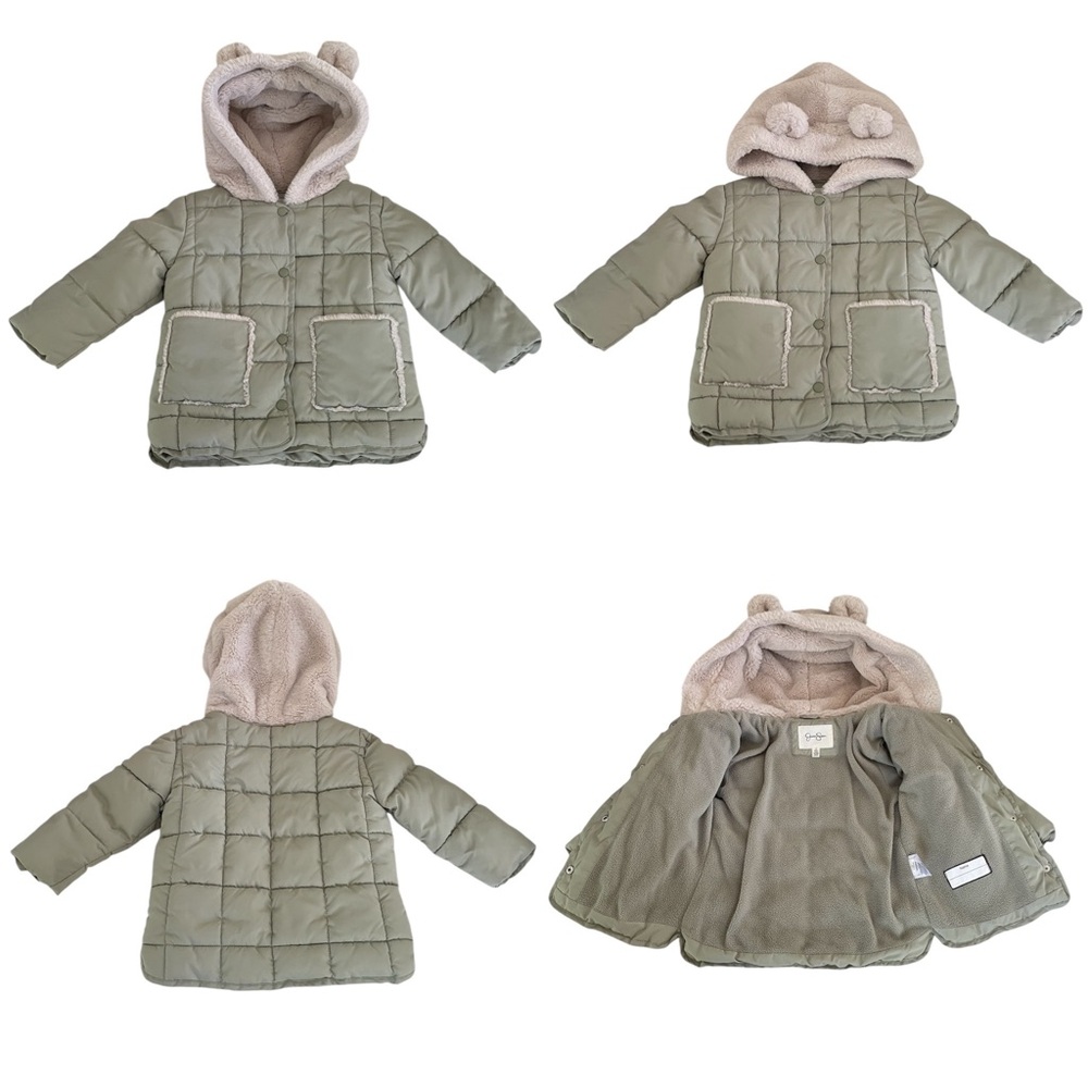 Jessica Simpson Kids Green Puffer Jacket with Faux Fur Hoodie Ears Girls 3T - Picture 2 of 13